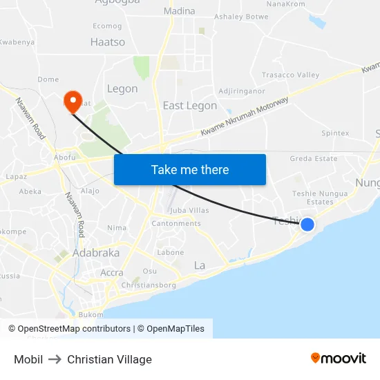Mobil to Christian Village map