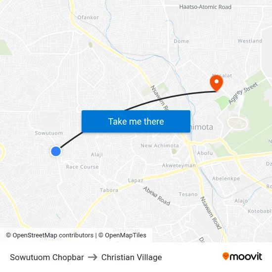 Sowutuom Chopbar to Christian Village map