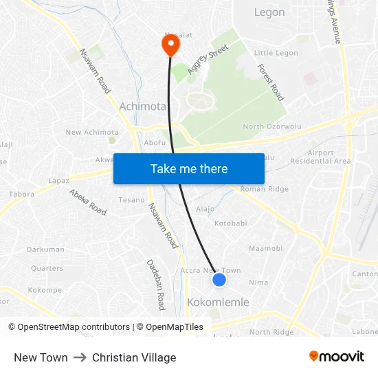 New Town to Christian Village map