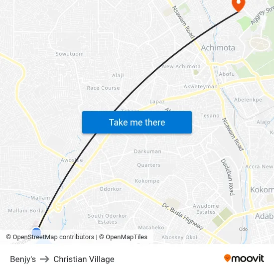 Benjy's to Christian Village map
