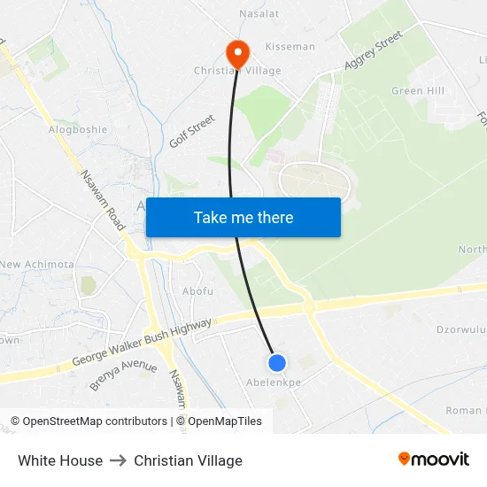 White House to Christian Village map