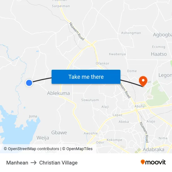 Manhean to Christian Village map