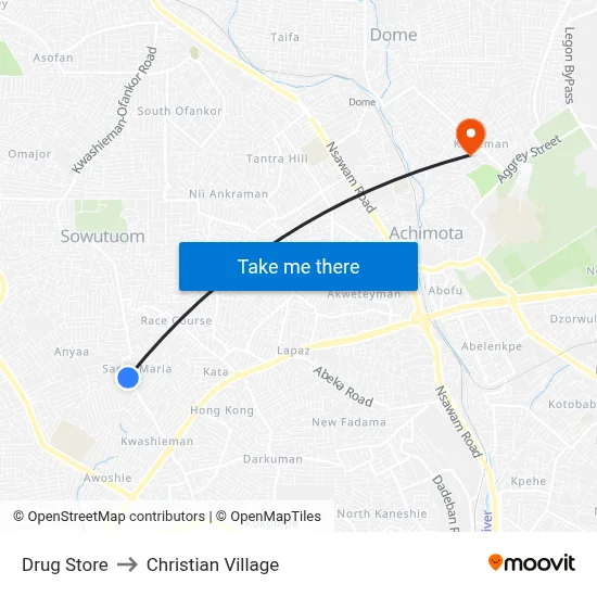 Drug Store to Christian Village map