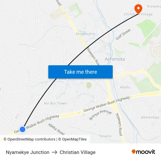 Nyamekye Junction to Christian Village map