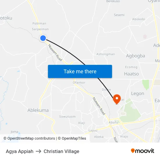Agya Appiah to Christian Village map