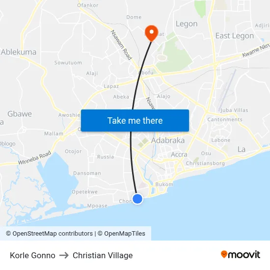 Korle Gonno to Christian Village map
