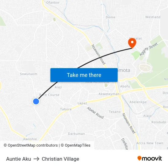 Auntie Aku to Christian Village map