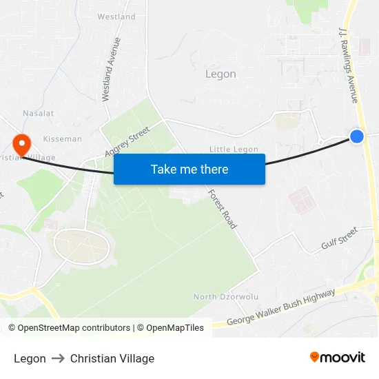 Legon to Christian Village map