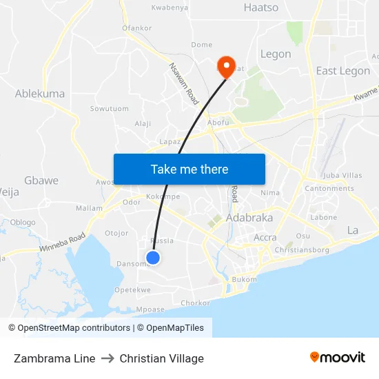 Zambrama Line to Christian Village map