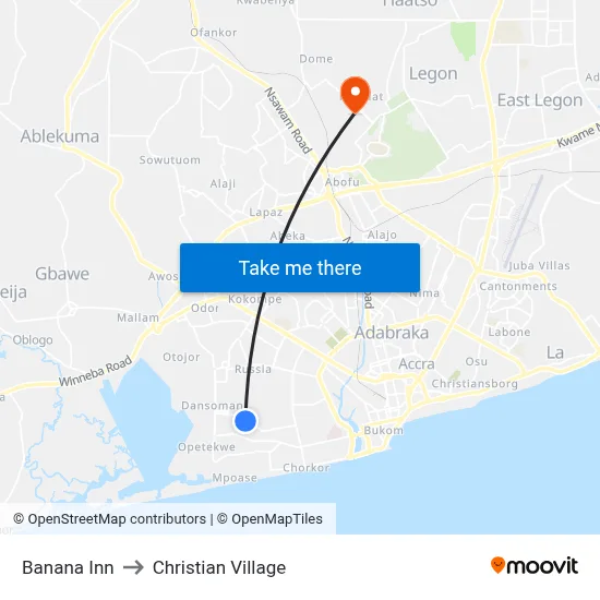 Banana Inn to Christian Village map