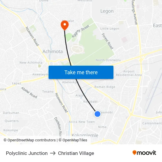 Polyclinic Junction to Christian Village map