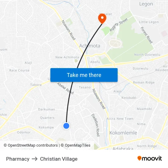 Pharmacy to Christian Village map