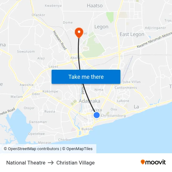 National Theatre to Christian Village map