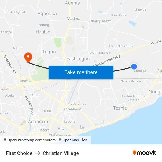 First Choice to Christian Village map