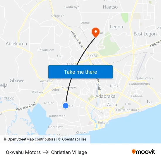 Okwahu Motors to Christian Village map