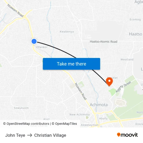 John Teye to Christian Village map