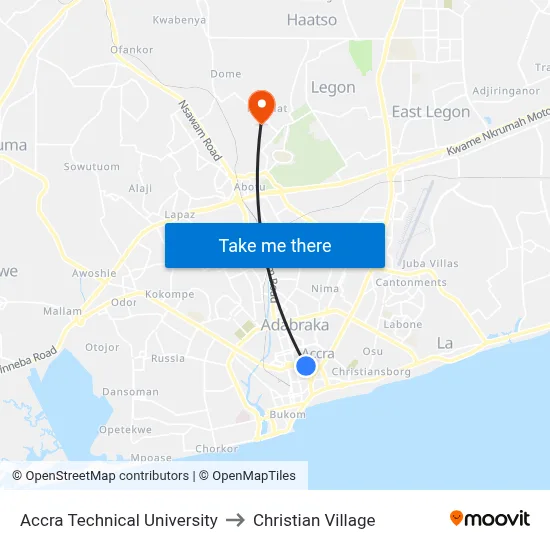 Accra Technical University to Christian Village map