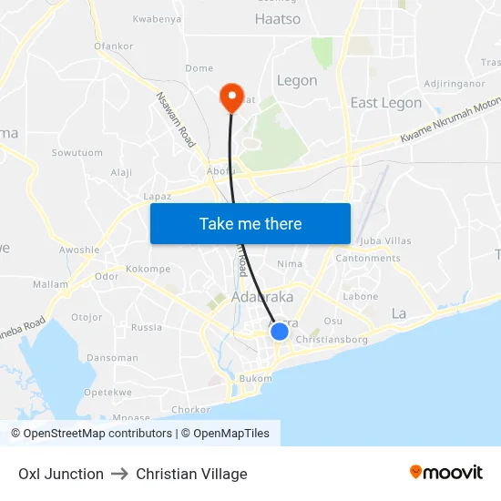Oxl Junction to Christian Village map