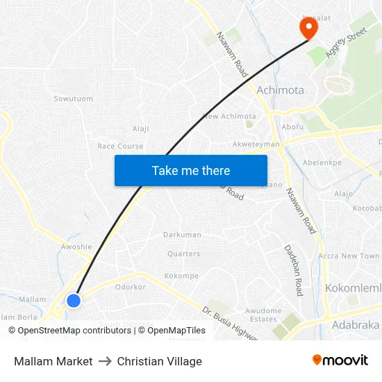 Mallam Market to Christian Village map