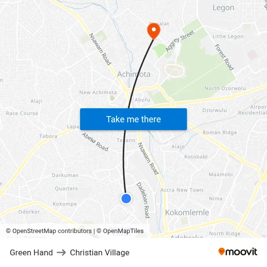 Green Hand to Christian Village map