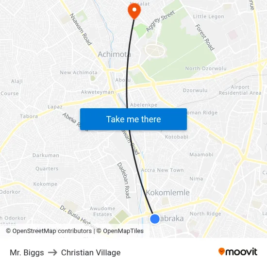 Mr. Biggs to Christian Village map