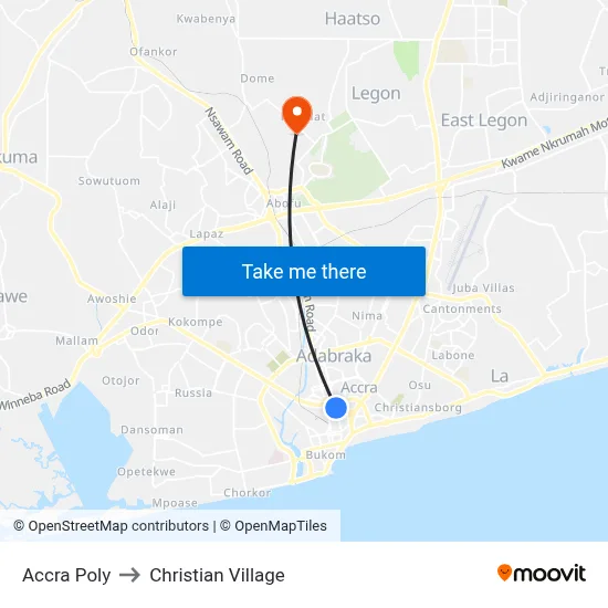 Accra Poly to Christian Village map