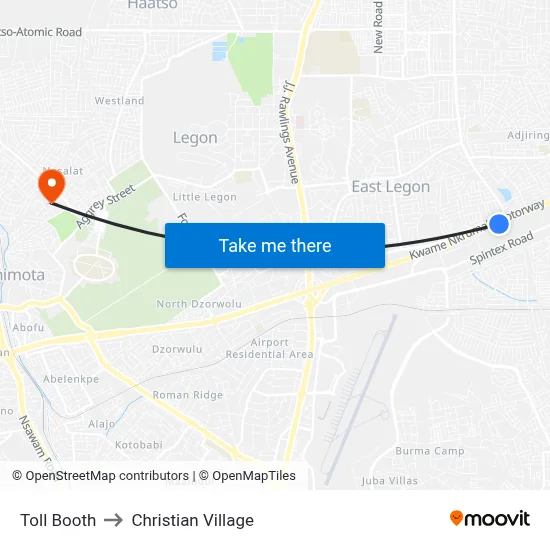 Toll Booth to Christian Village map