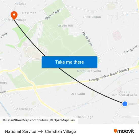 National Service to Christian Village map