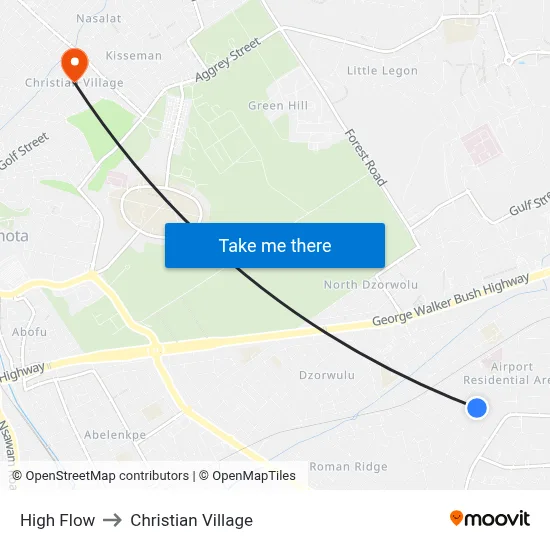 High Flow to Christian Village map