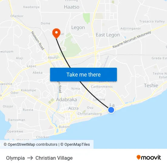 Olympia to Christian Village map