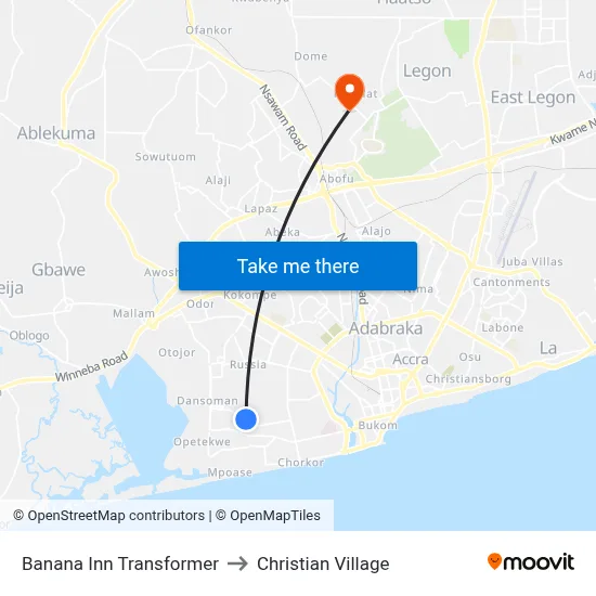 Banana Inn Transformer to Christian Village map