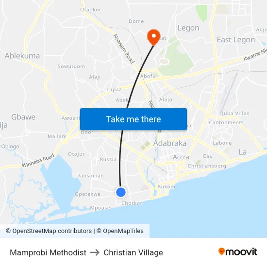 Mamprobi Methodist to Christian Village map