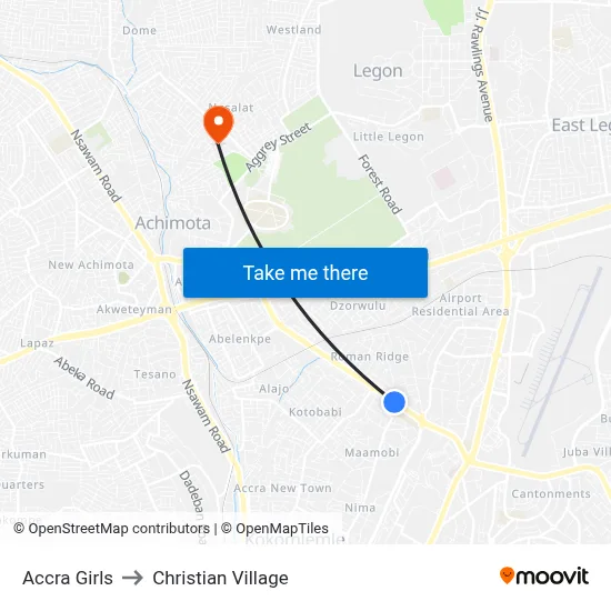 Accra Girls to Christian Village map