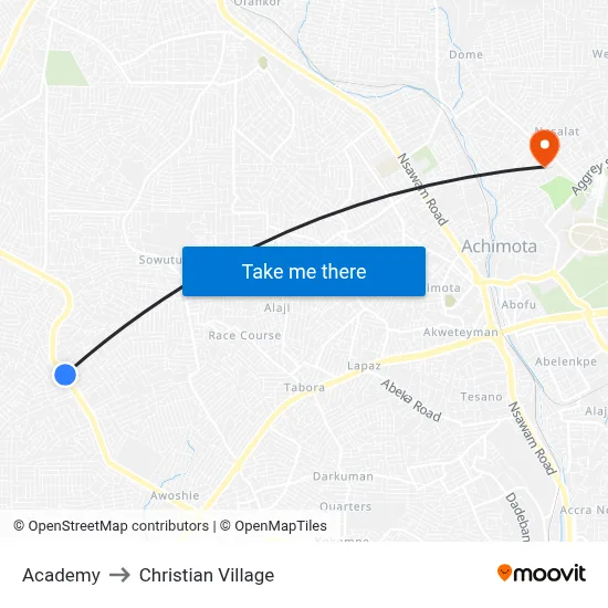 Academy to Christian Village map