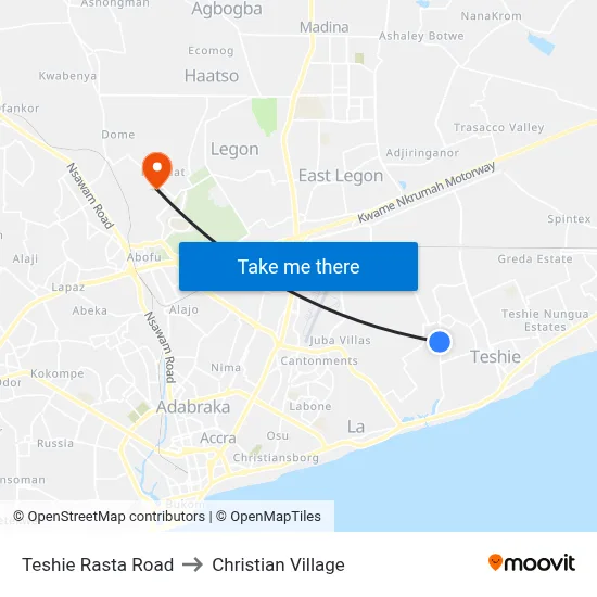 Teshie Rasta Road to Christian Village map