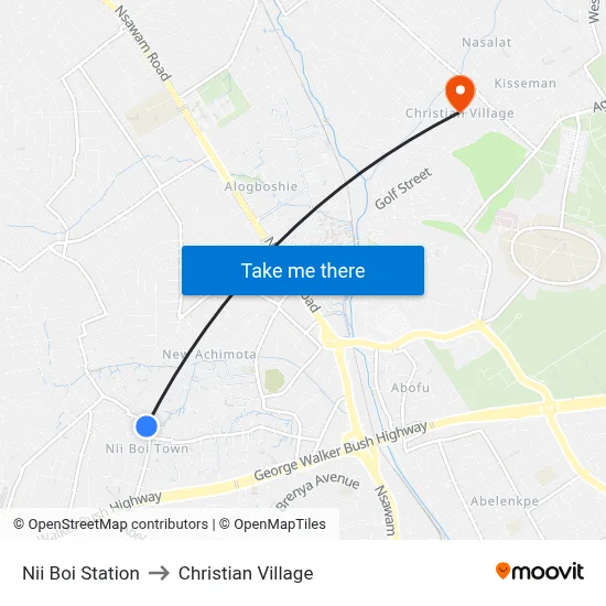 Nii Boi Station to Christian Village map