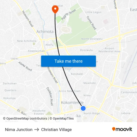 Nima Junction to Christian Village map