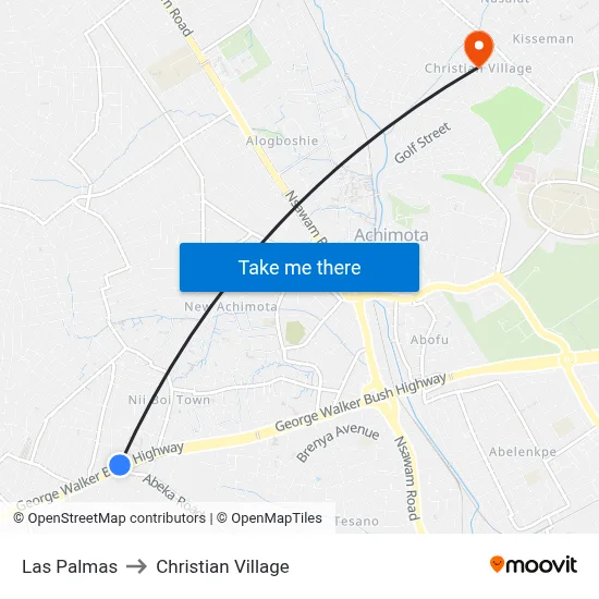 Las Palmas to Christian Village map