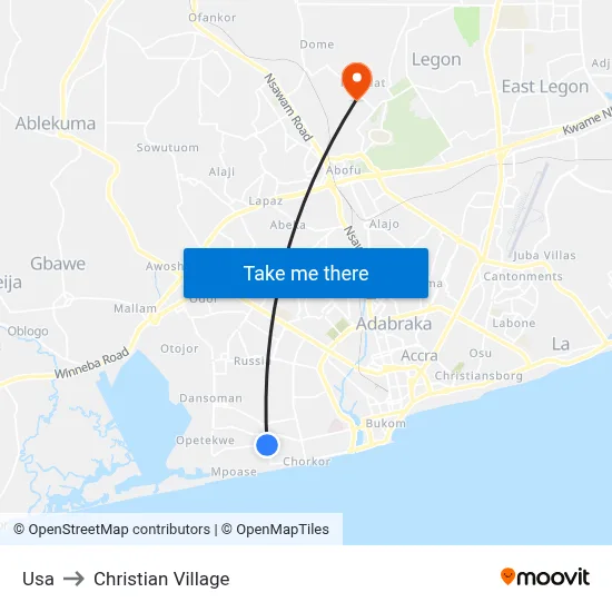 Usa to Christian Village map