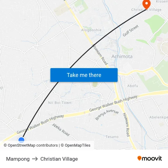 Mampong to Christian Village map