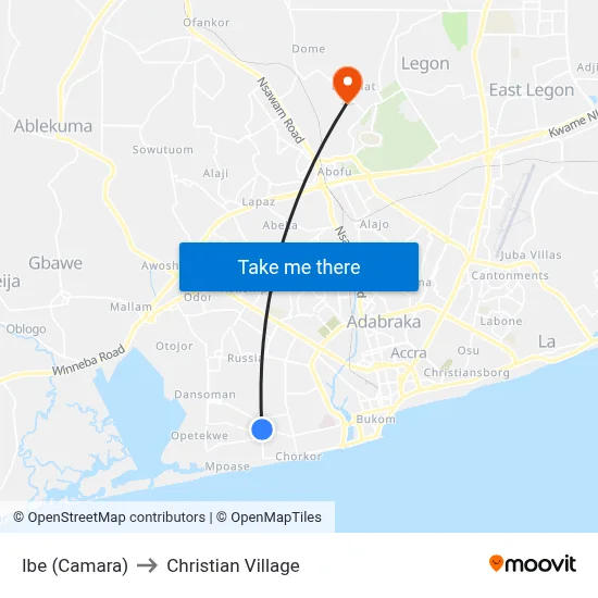Ibe (Camara) to Christian Village map