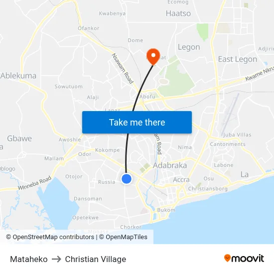 Mataheko to Christian Village map