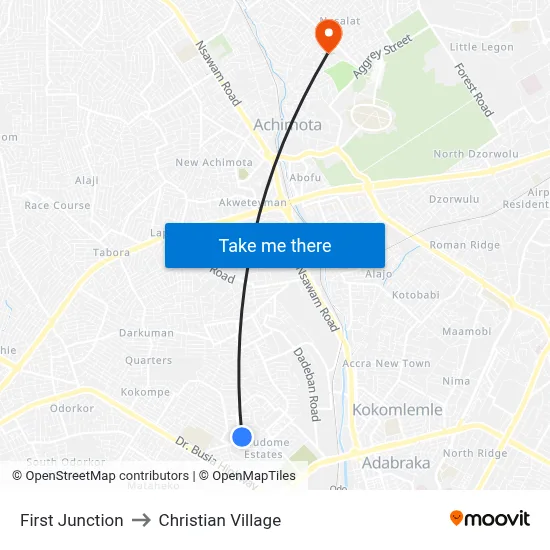 First Junction to Christian Village map