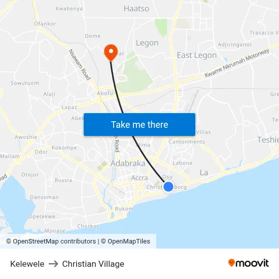 Kelewele to Christian Village map