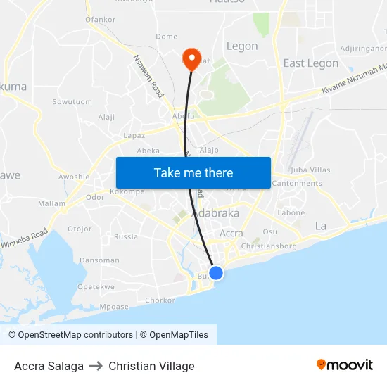 Accra Salaga to Christian Village map