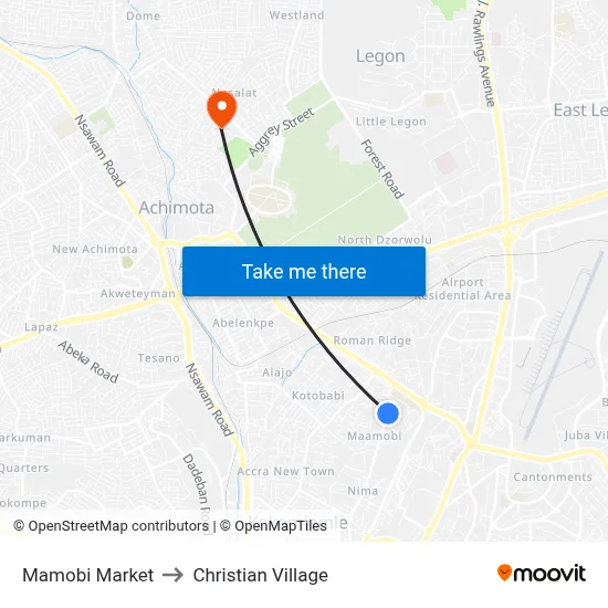 Mamobi Market to Christian Village map