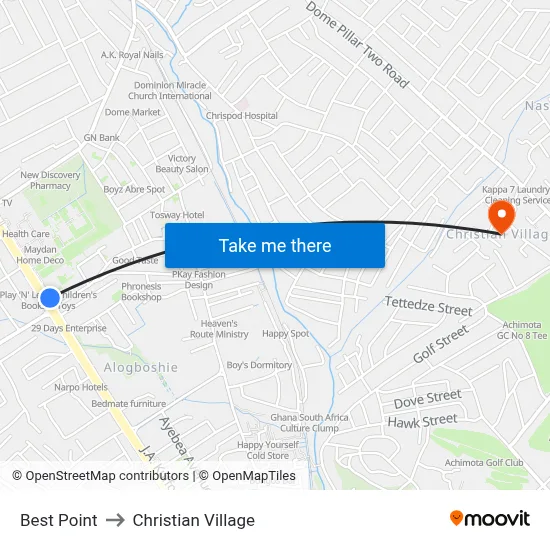 Best Point to Christian Village map