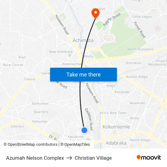 Azumah Nelson Complex to Christian Village map