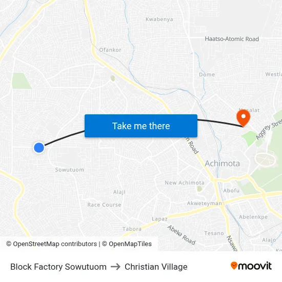 Block Factory Sowutuom to Christian Village map
