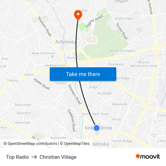 Top Radio to Christian Village map